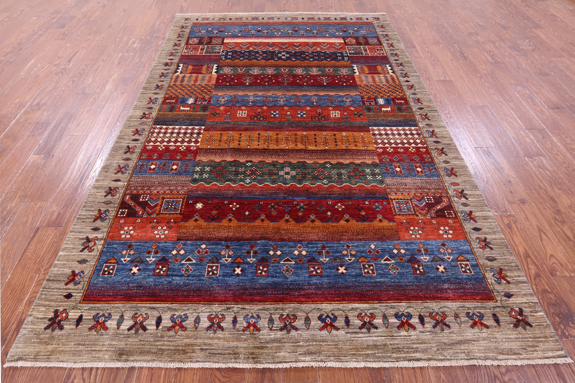 Persian Gabbeh Tribal Hand Knotted Wool Rug - 6' 7" X 10' 0" - Golden Nile