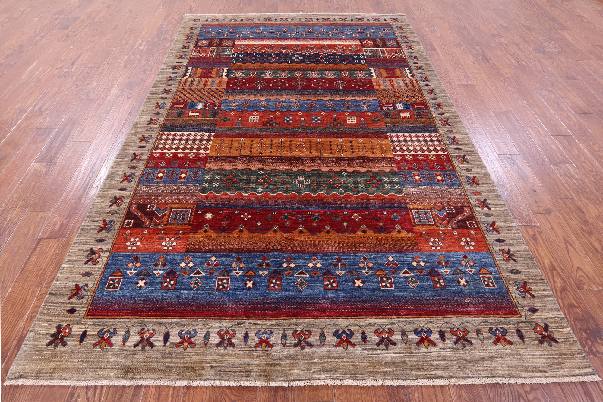 Persian Gabbeh Tribal Hand Knotted Wool Rug - 6' 7" X 10' 0" - Golden Nile