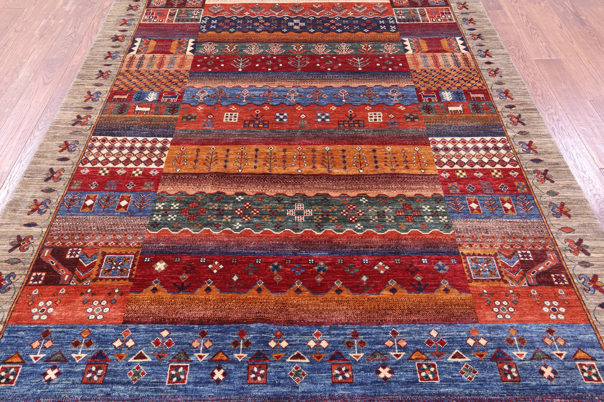 Persian Gabbeh Tribal Hand Knotted Wool Rug - 6' 7" X 10' 0" - Golden Nile