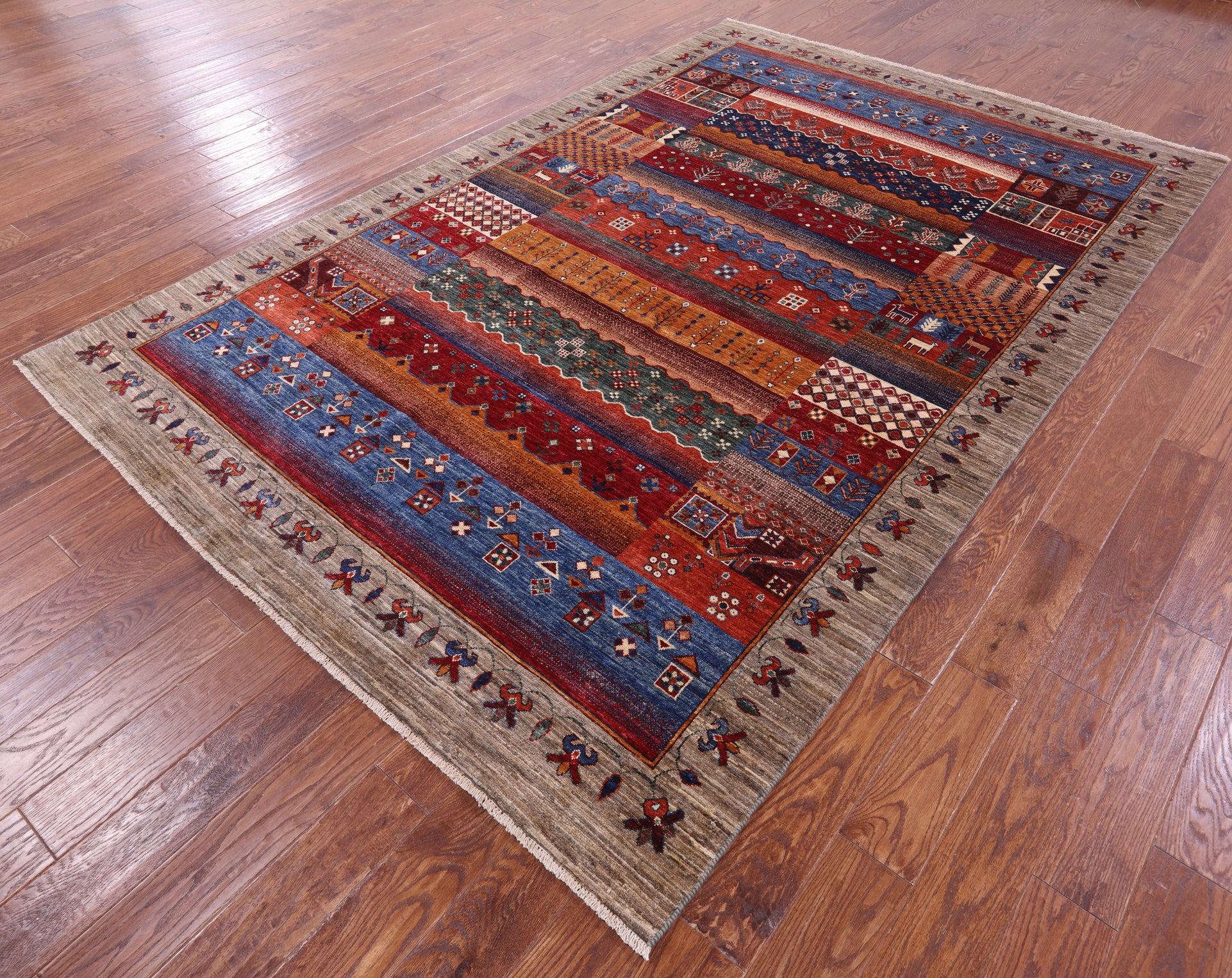 Persian Gabbeh Tribal Hand Knotted Wool Rug - 6' 7" X 10' 0" - Golden Nile