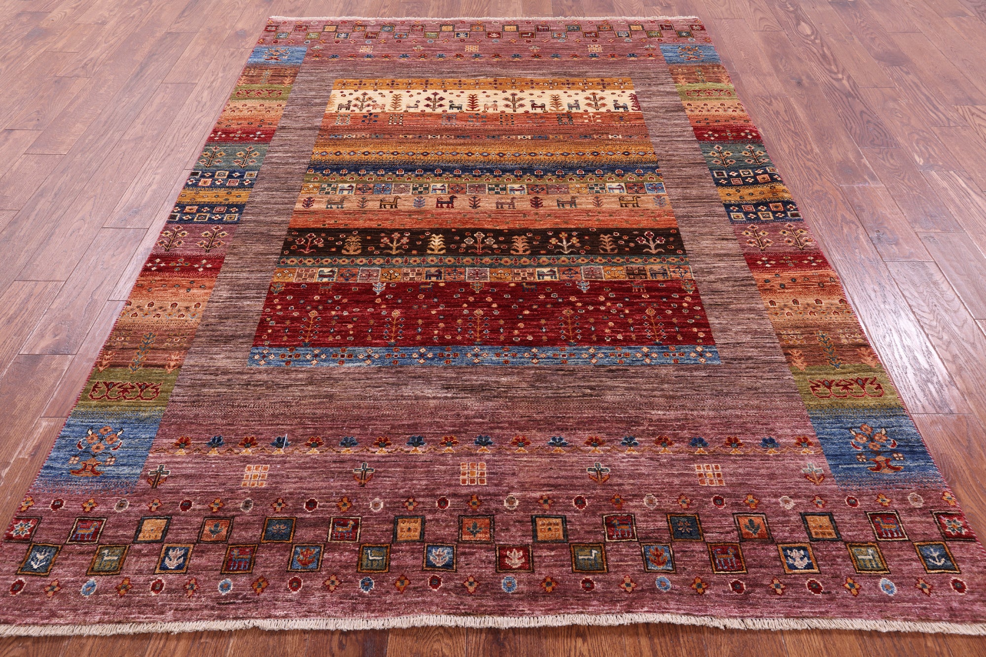 Persian Gabbeh Tribal Hand Knotted Wool Rug - 5' 8" X 7' 11" - Golden Nile
