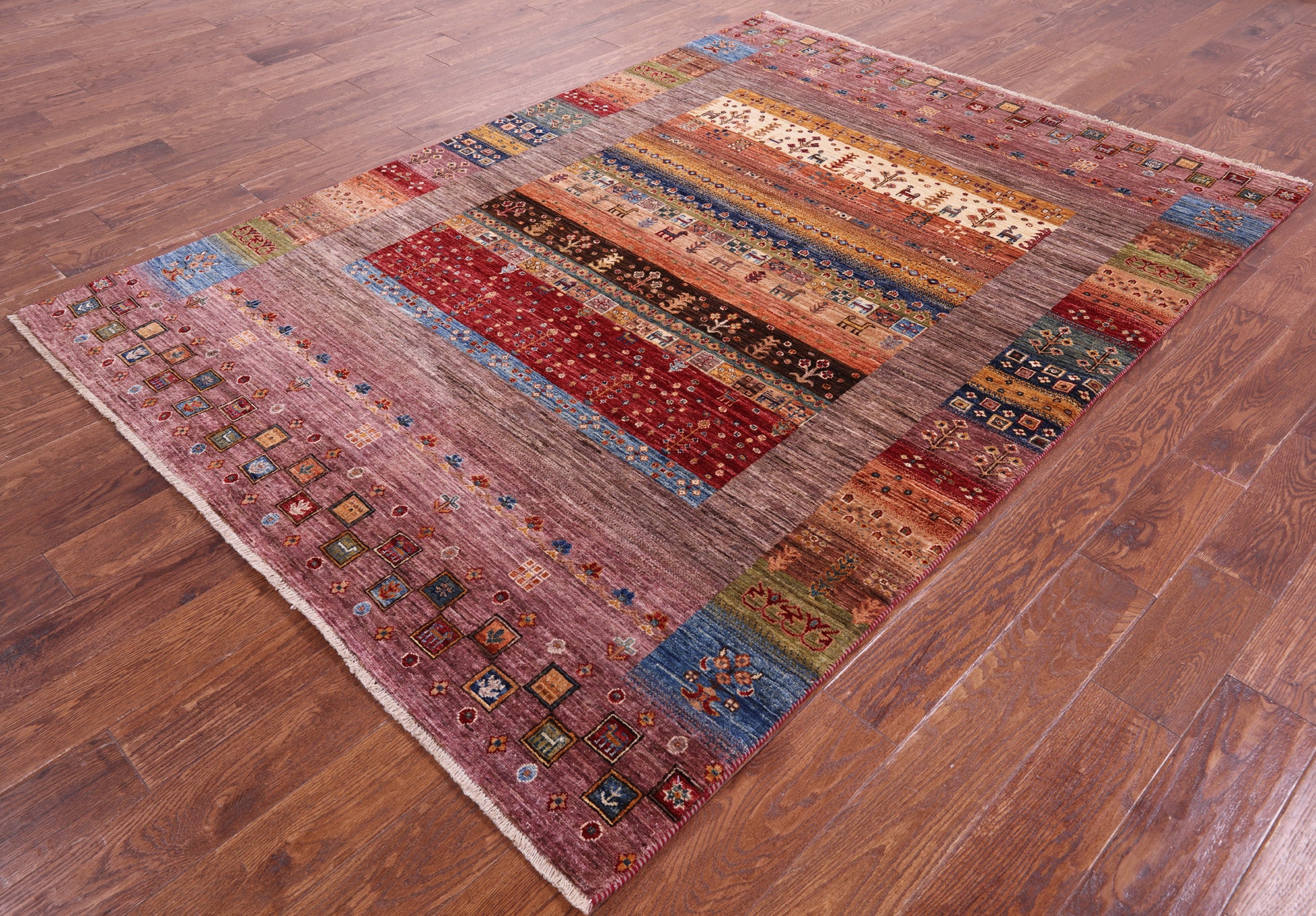 Persian Gabbeh Tribal Hand Knotted Wool Rug - 5' 8" X 7' 11" - Golden Nile