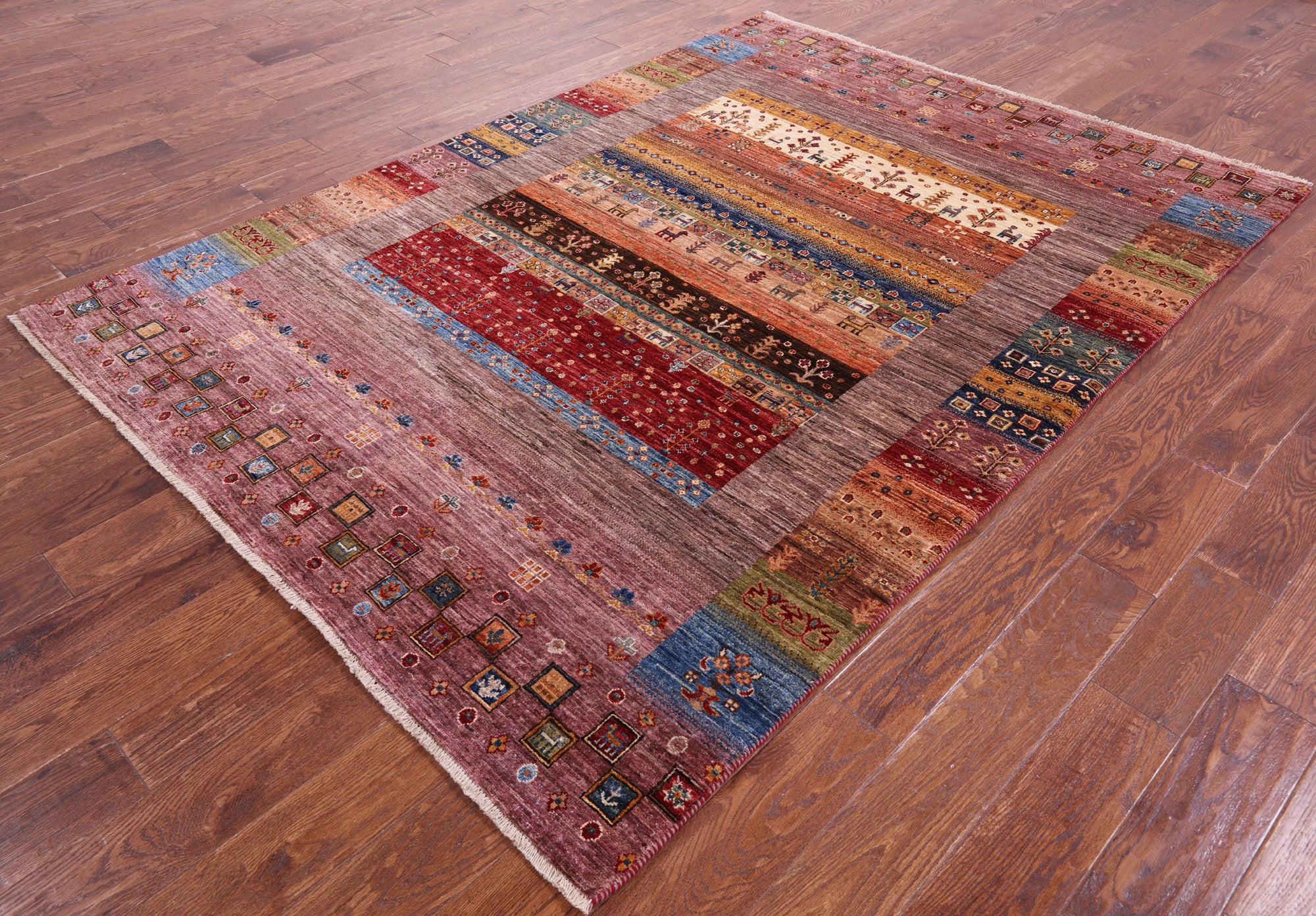 Persian Gabbeh Tribal Hand Knotted Wool Rug - 5' 8" X 7' 11" - Golden Nile