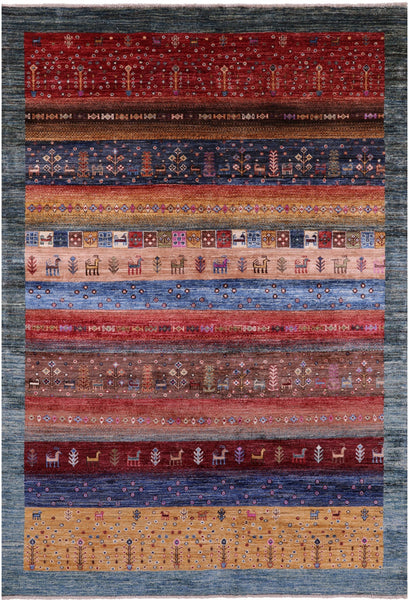 Tribal Persian Gabbeh Hand Knotted Wool Rug - 5' 7" X 8' 1" - Golden Nile