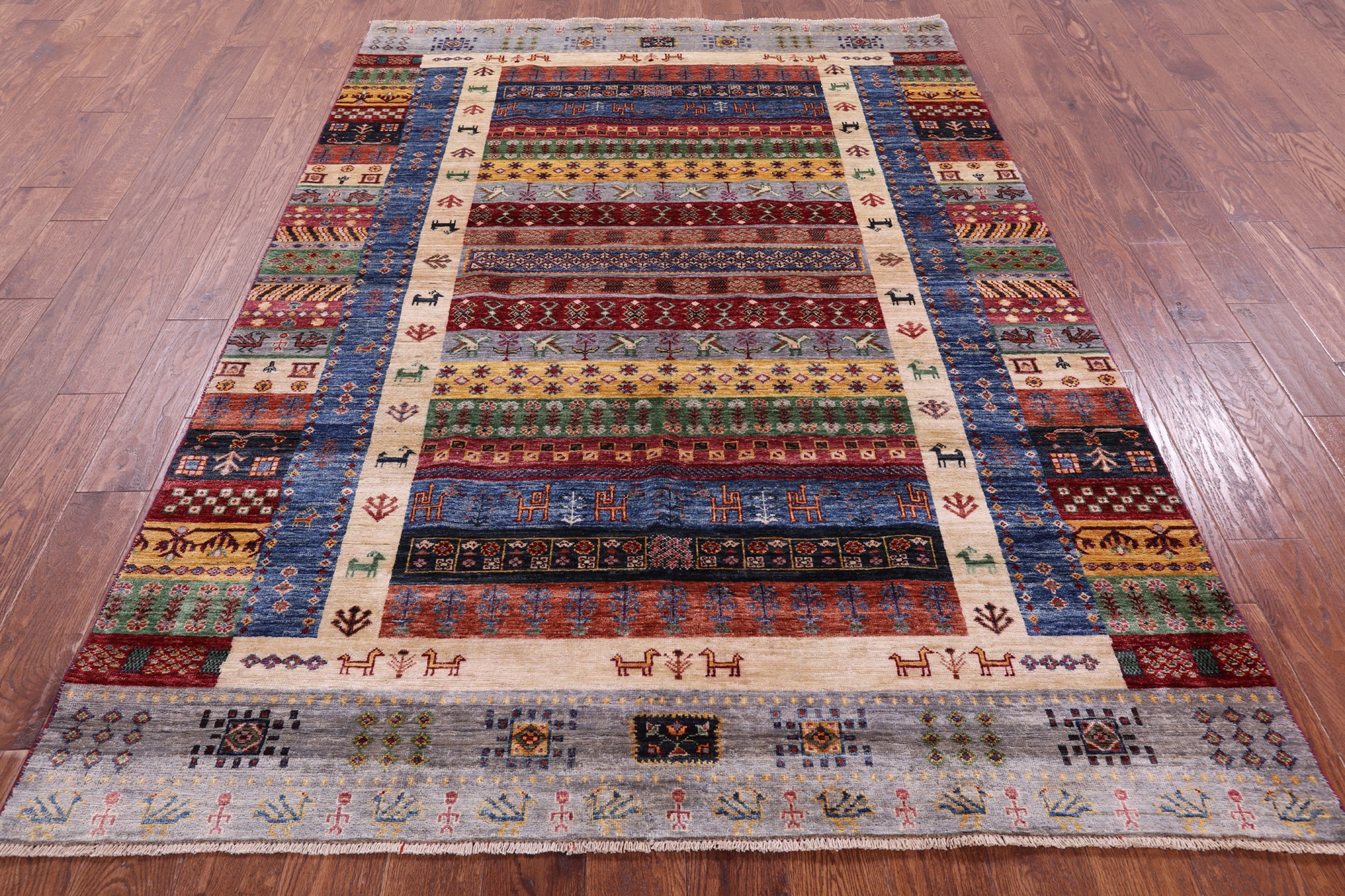 Tribal Persian Gabbeh Hand Knotted Wool Rug - 5' 8" X 8' 0" - Golden Nile