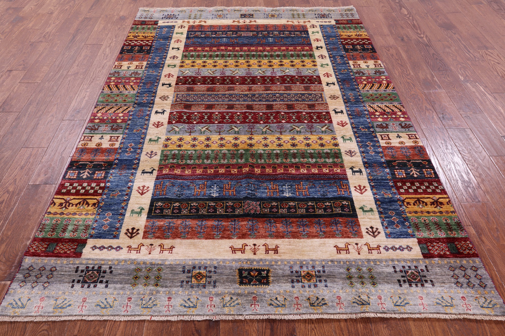 Tribal Persian Gabbeh Hand Knotted Wool Rug - 5' 8" X 8' 0" - Golden Nile