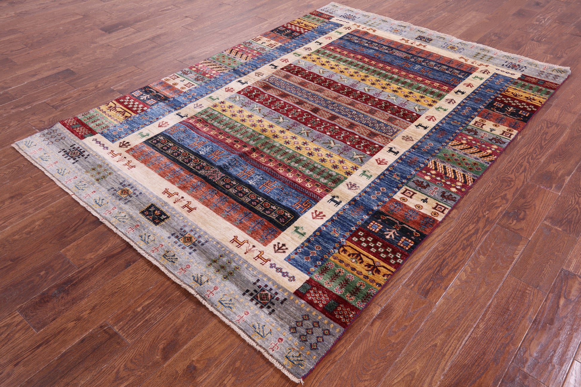 Tribal Persian Gabbeh Hand Knotted Wool Rug - 5' 8" X 8' 0" - Golden Nile