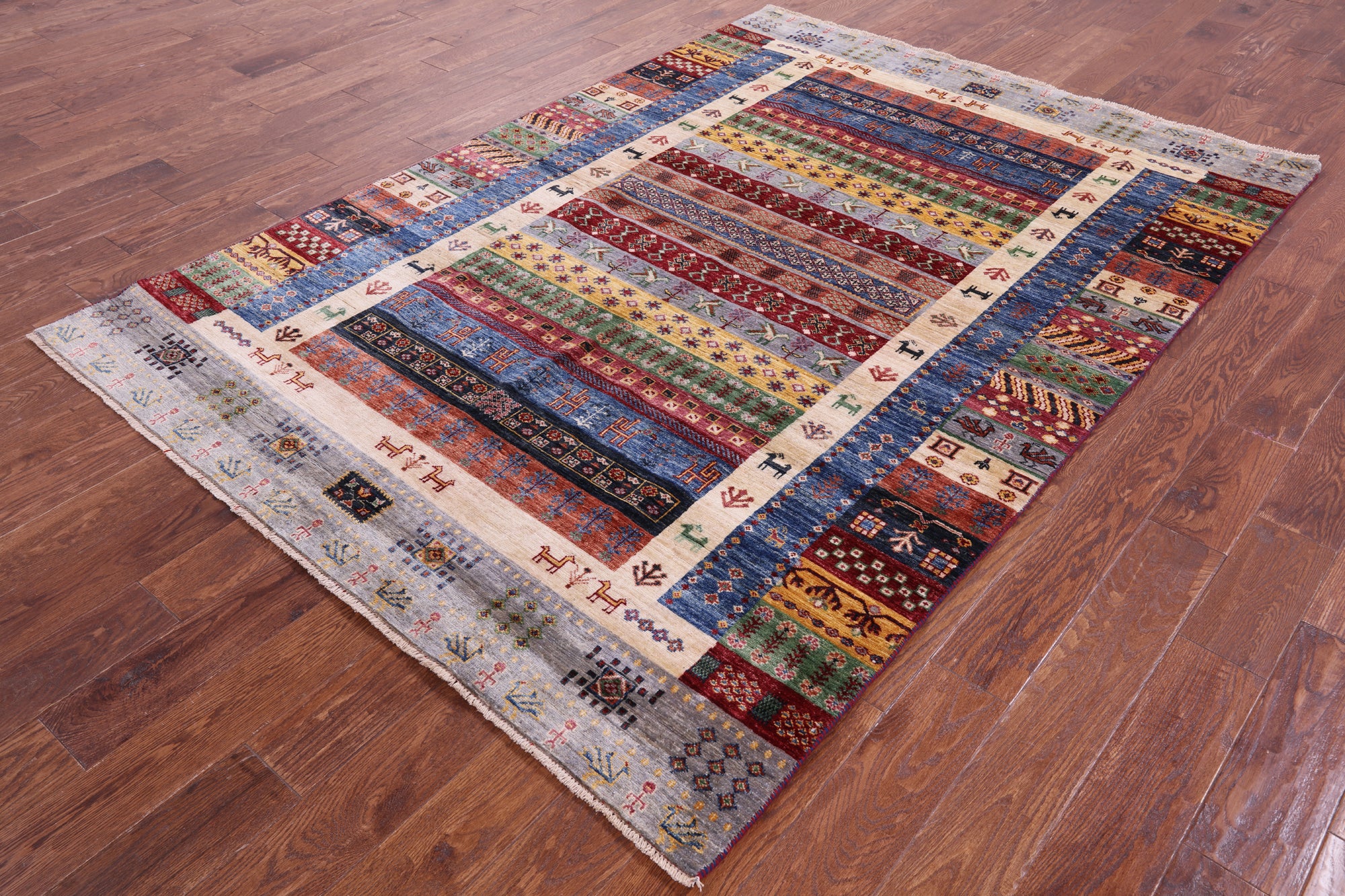 Tribal Persian Gabbeh Hand Knotted Wool Rug - 5' 8" X 8' 0" - Golden Nile
