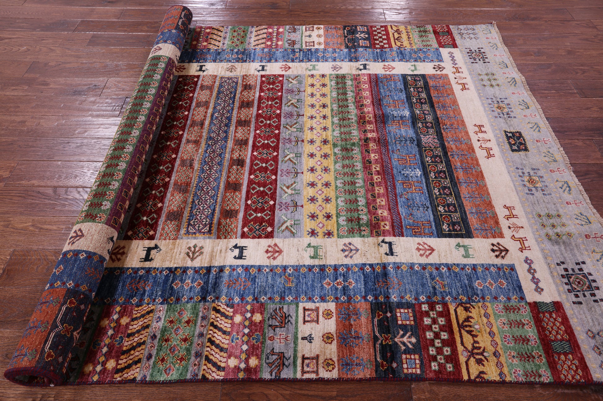 Tribal Persian Gabbeh Hand Knotted Wool Rug - 5' 8" X 8' 0" - Golden Nile
