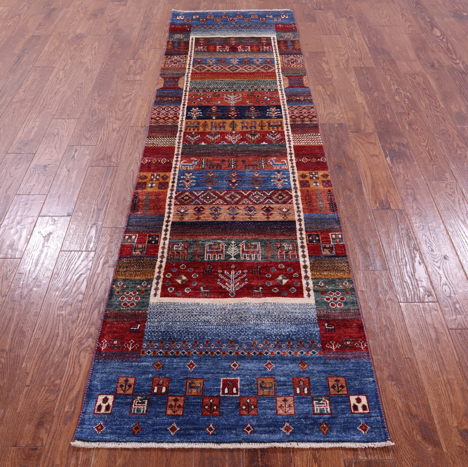 Tribal Persian Gabbeh Hand Knotted Wool Runner Rug - 2' 8" X 9' 7" - Golden Nile