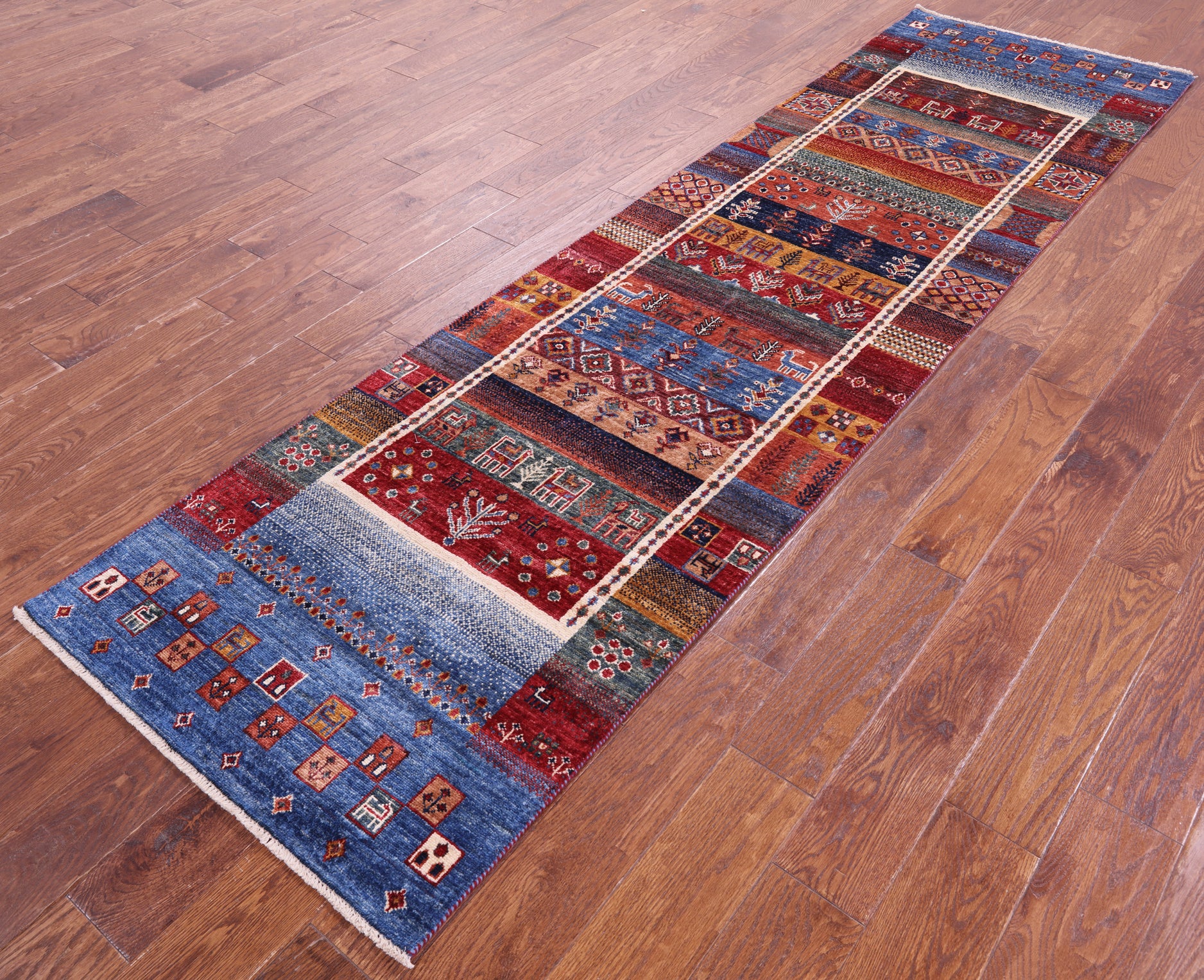 Tribal Persian Gabbeh Hand Knotted Wool Runner Rug - 2' 8" X 9' 7" - Golden Nile