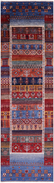Tribal Persian Gabbeh Hand Knotted Wool Runner Rug - 2' 8" X 9' 7" - Golden Nile