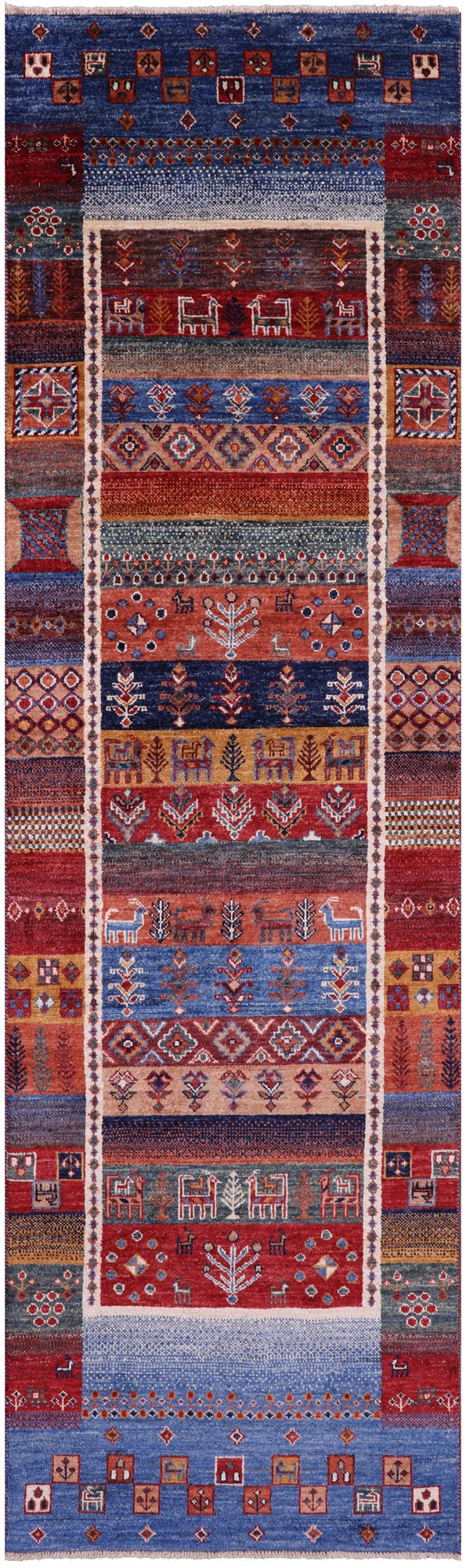 Tribal Persian Gabbeh Hand Knotted Wool Runner Rug - 2' 8" X 9' 7" - Golden Nile
