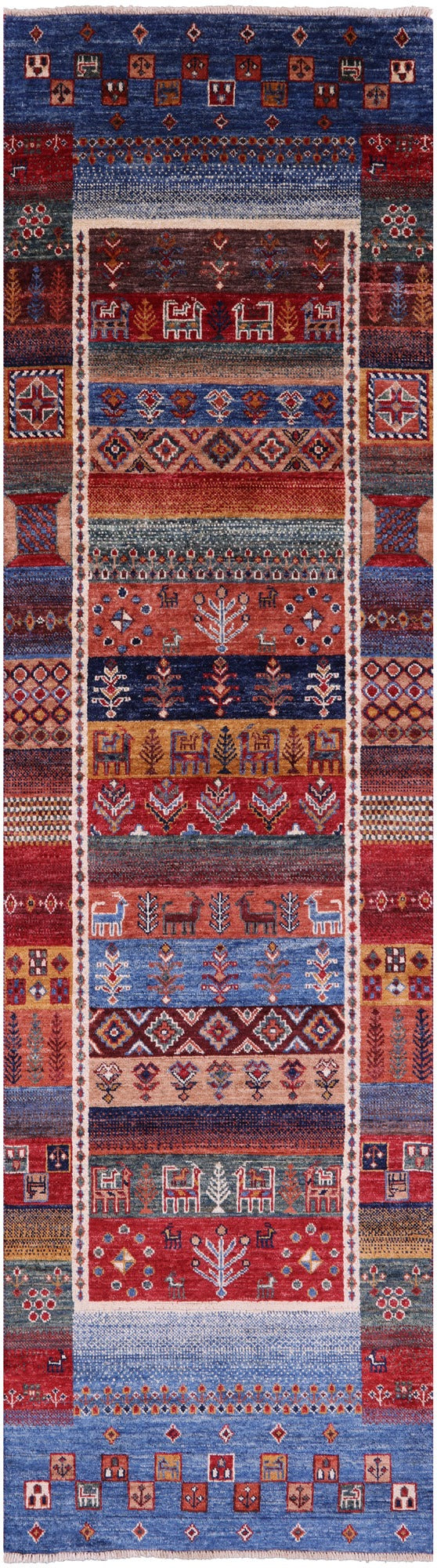 Tribal Persian Gabbeh Hand Knotted Wool Runner Rug - 2' 9" X 9' 7" - Golden Nile