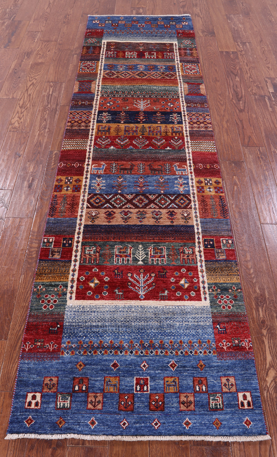 Tribal Persian Gabbeh Hand Knotted Wool Runner Rug - 2' 9" X 9' 7" - Golden Nile