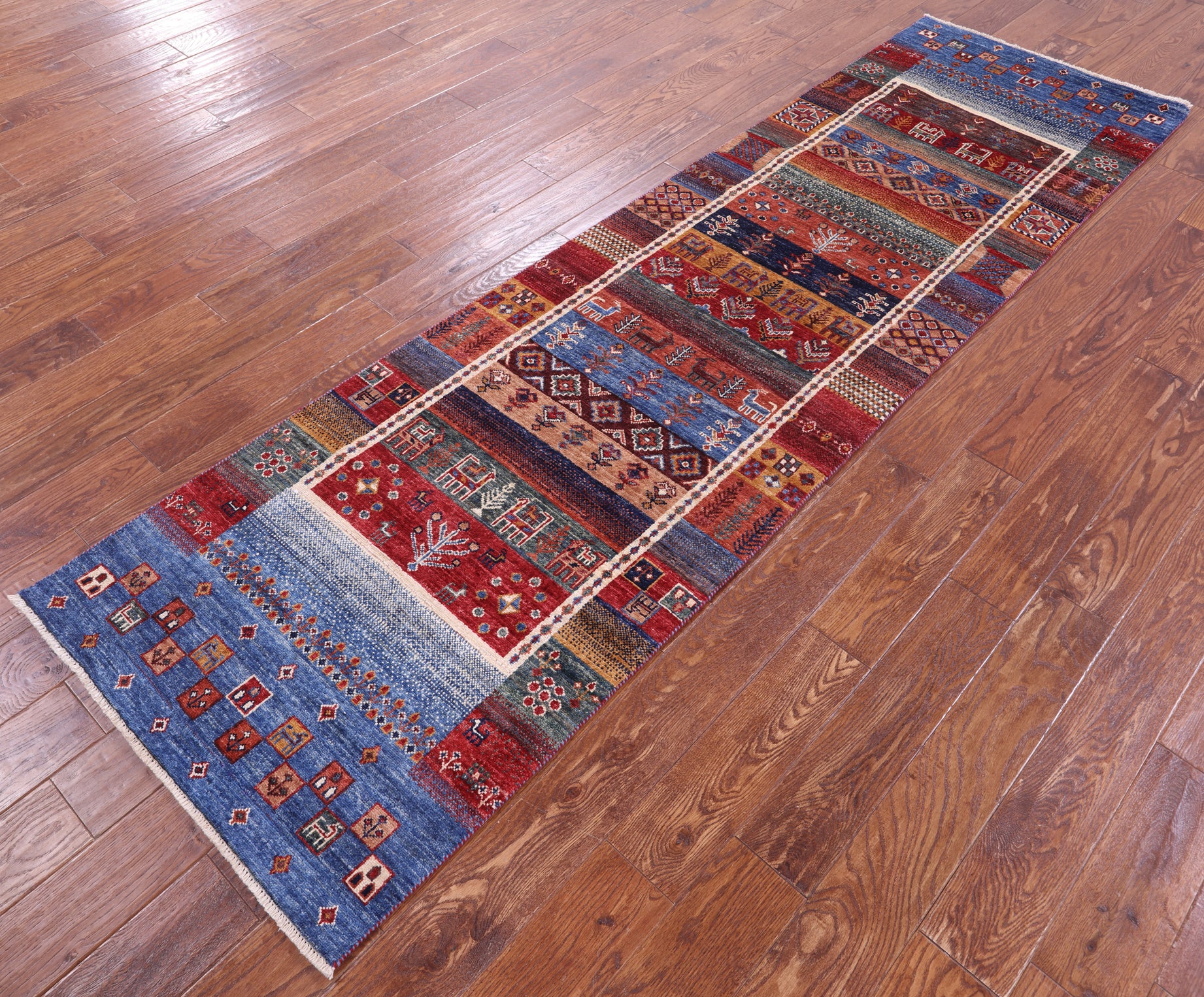 Tribal Persian Gabbeh Hand Knotted Wool Runner Rug - 2' 9" X 9' 7" - Golden Nile