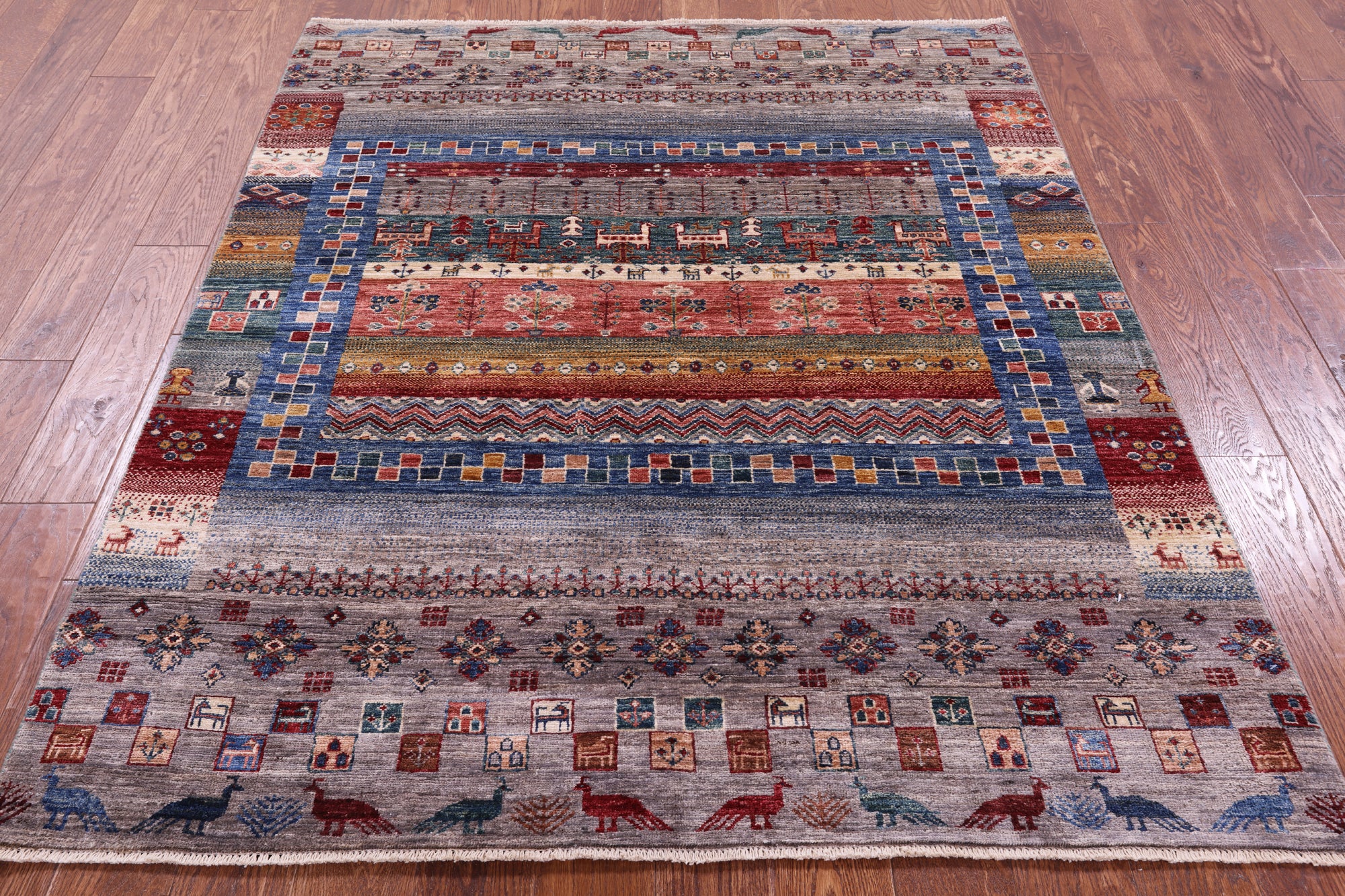 Tribal Persian Gabbeh Hand Knotted Wool Rug - 4' 11" X 6' 0" - Golden Nile