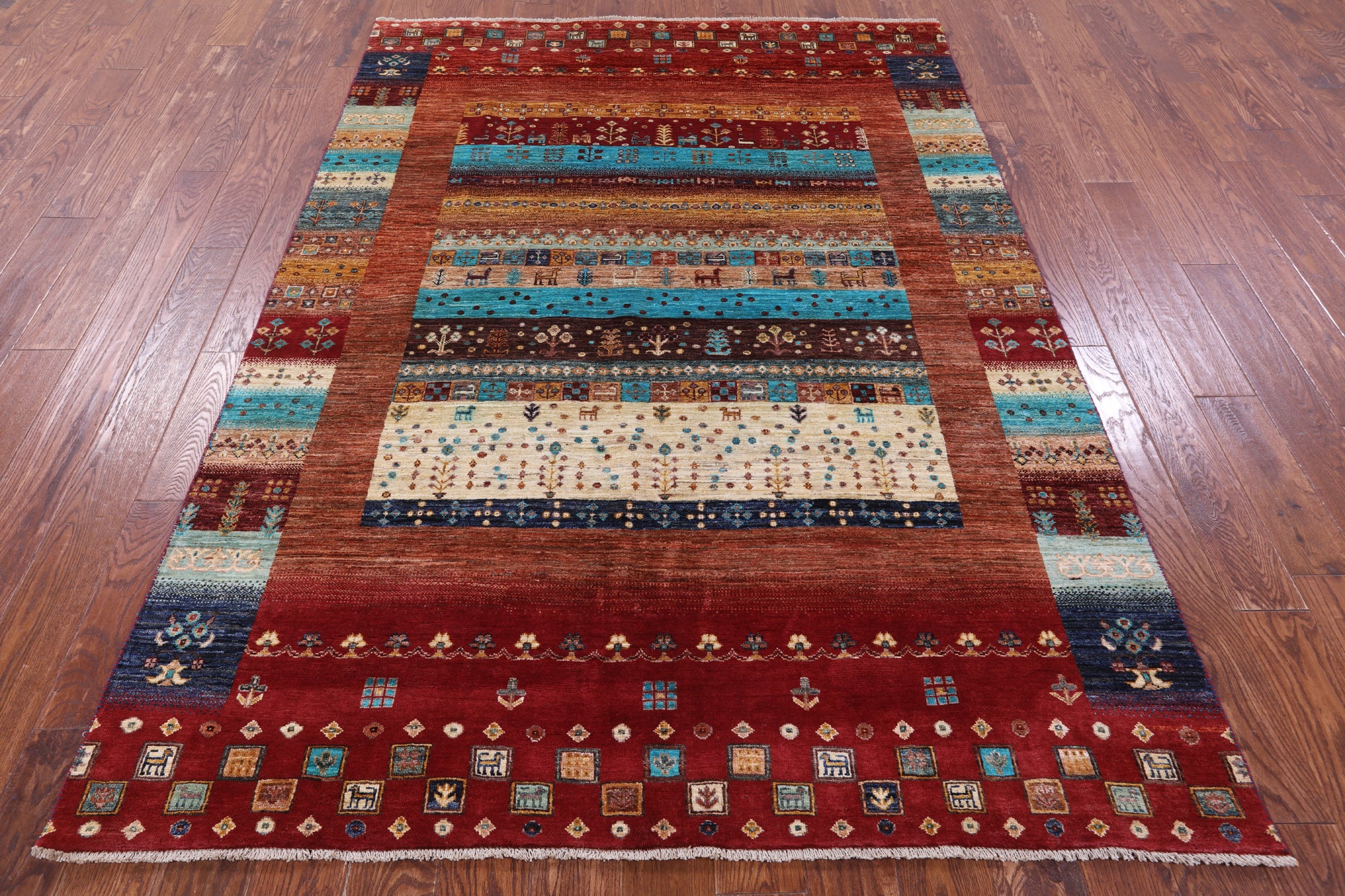 Tribal Persian Gabbeh Hand Knotted Wool Rug - 5' 9" X 7' 11" - Golden Nile