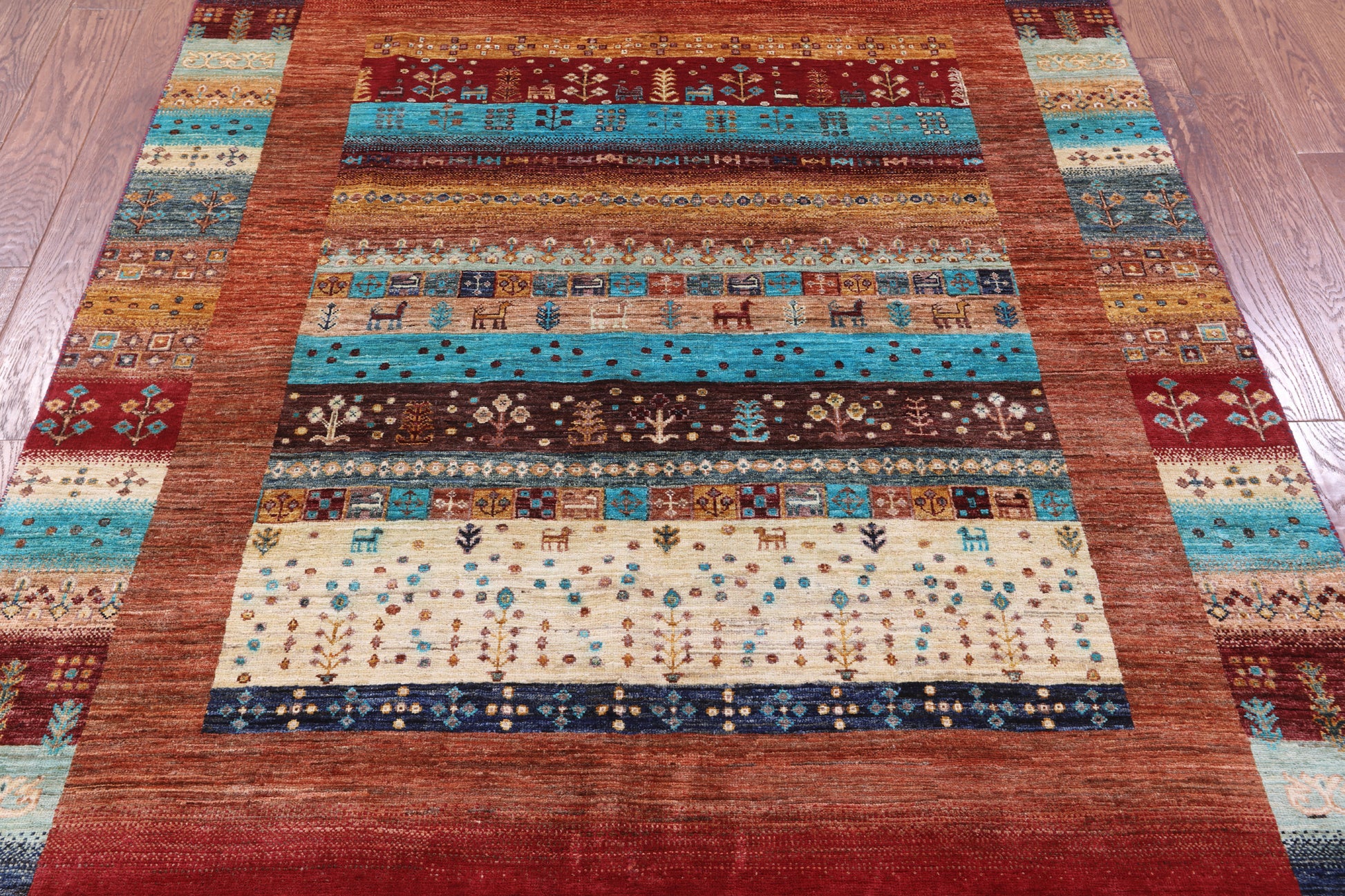 Tribal Persian Gabbeh Hand Knotted Wool Rug - 5' 9" X 7' 11" - Golden Nile