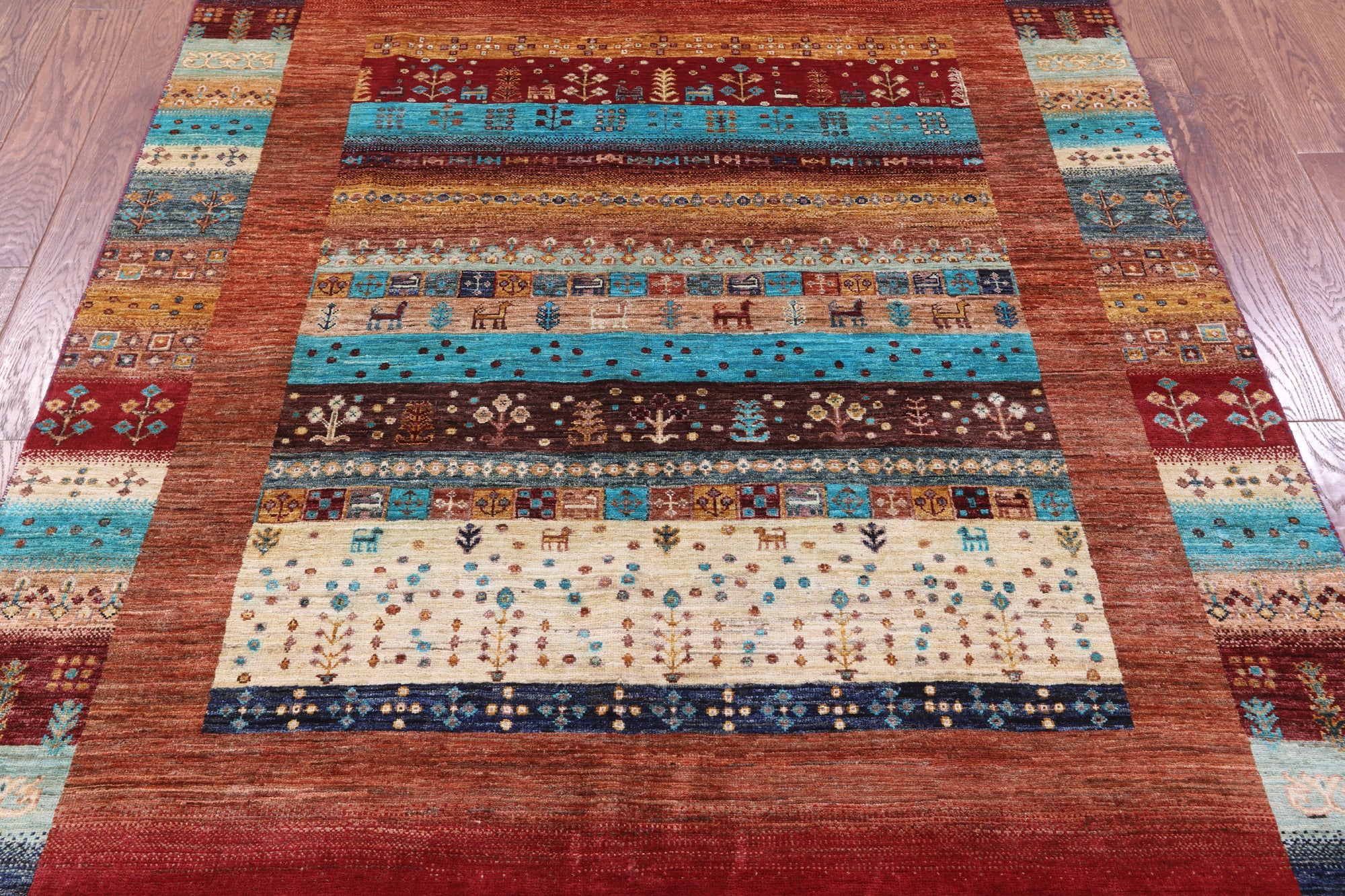 Tribal Persian Gabbeh Hand Knotted Wool Rug - 5' 9" X 7' 11" - Golden Nile