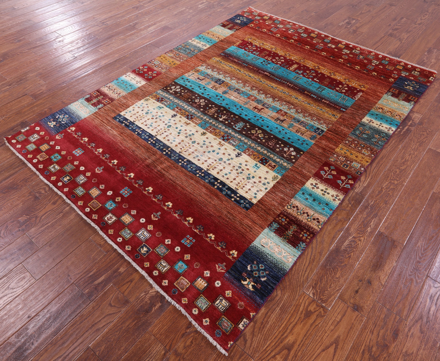Tribal Persian Gabbeh Hand Knotted Wool Rug - 5' 9" X 7' 11" - Golden Nile