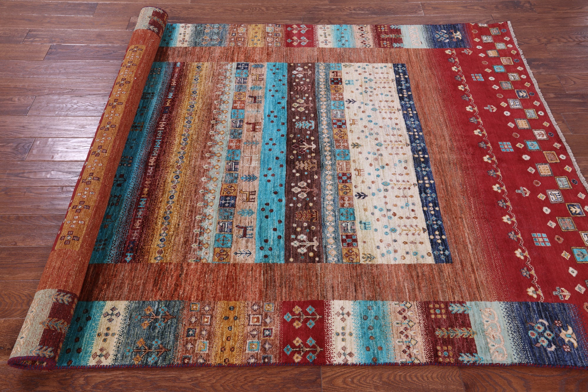 Tribal Persian Gabbeh Hand Knotted Wool Rug - 5' 9" X 7' 11" - Golden Nile