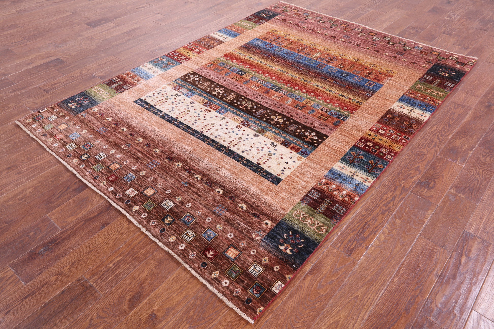 Tribal Persian Gabbeh Handmade Wool Rug - 5' 8" X 7' 11" - Golden Nile