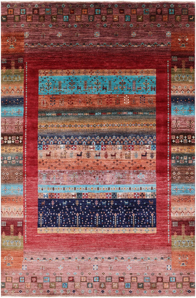 Tribal Persian Gabbeh Hand Knotted Wool Rug - 6' 8" X 10' 2" - Golden Nile