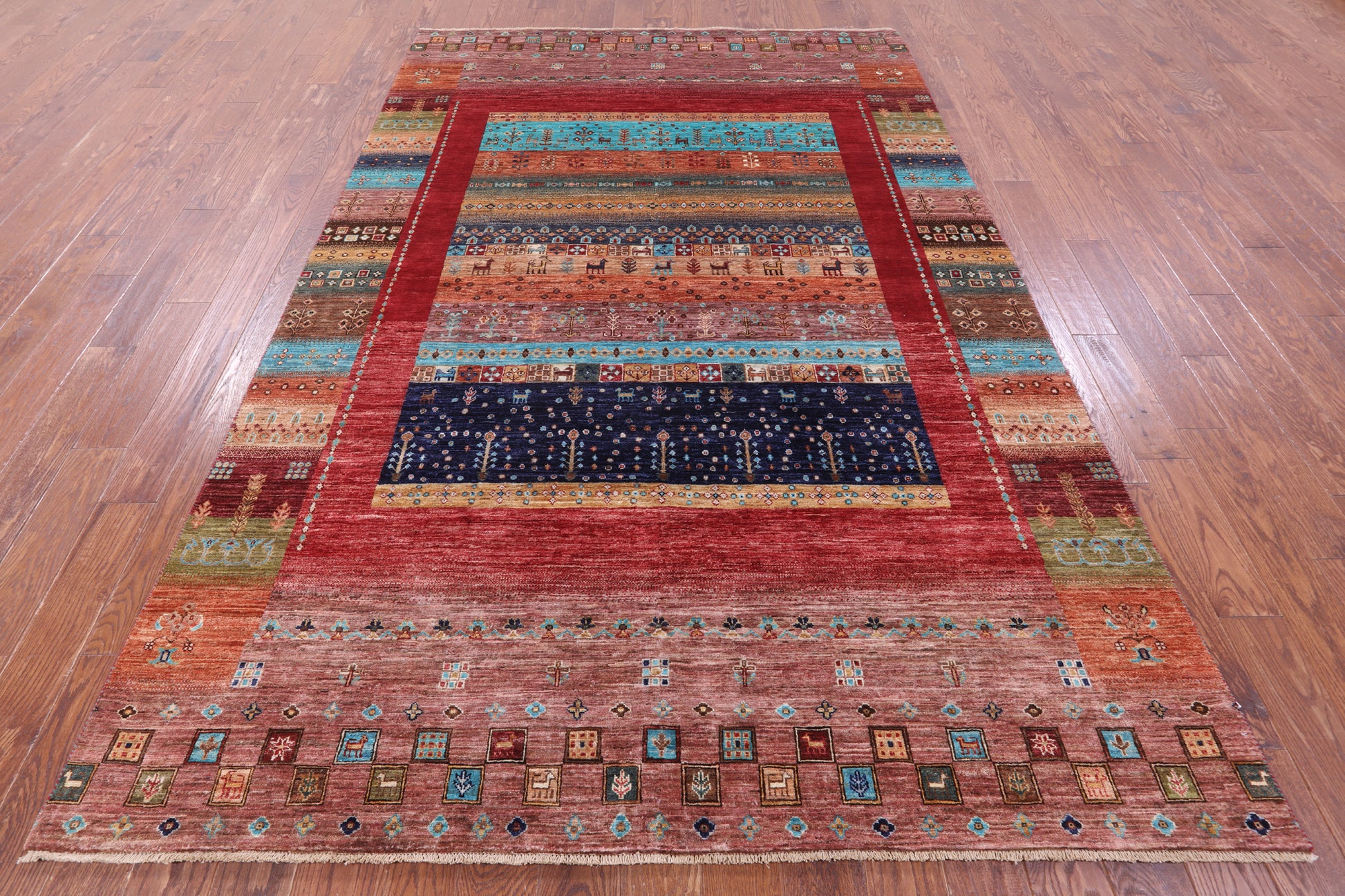 Tribal Persian Gabbeh Hand Knotted Wool Rug - 6' 8" X 10' 2" - Golden Nile