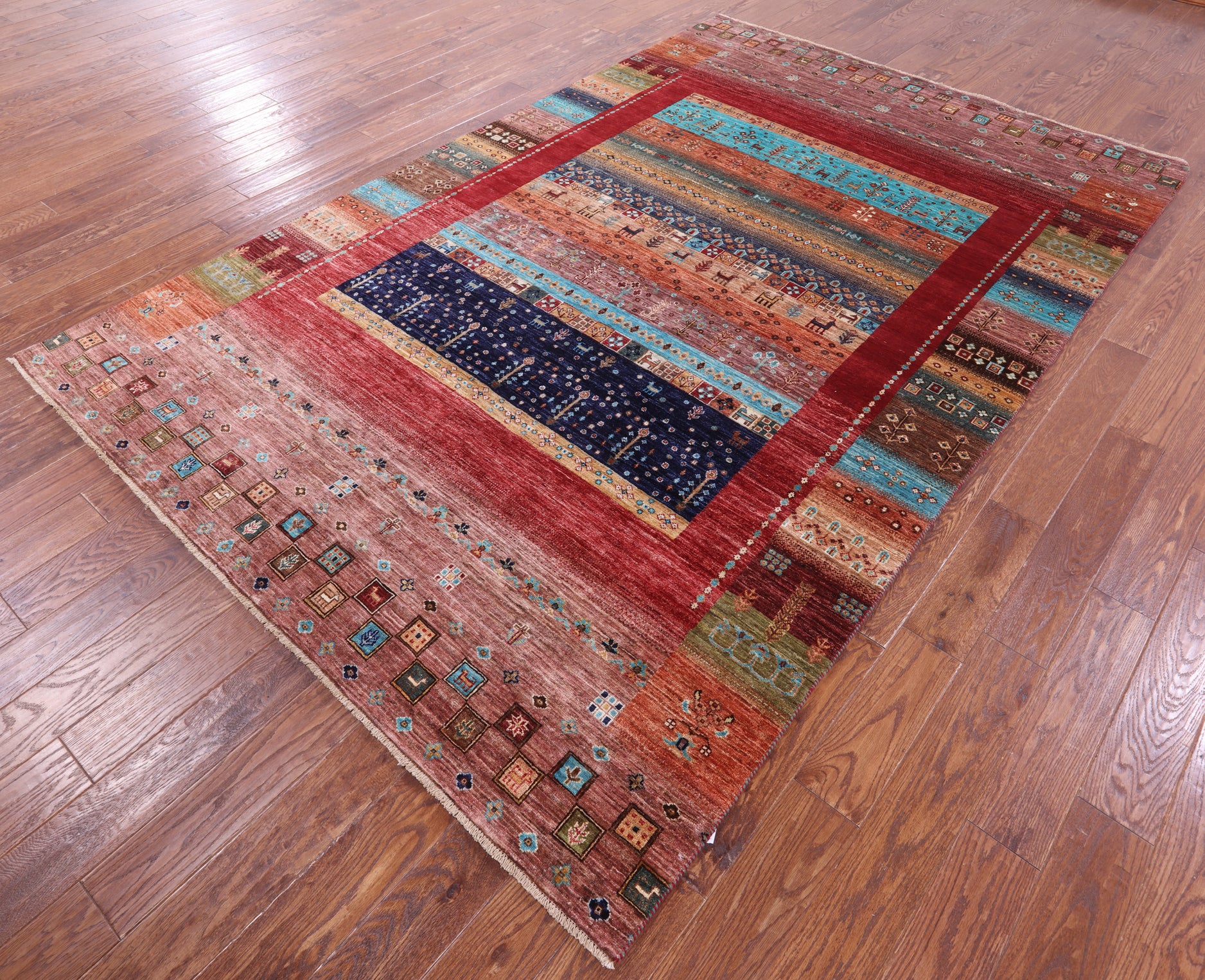 Tribal Persian Gabbeh Hand Knotted Wool Rug - 6' 8" X 10' 2" - Golden Nile