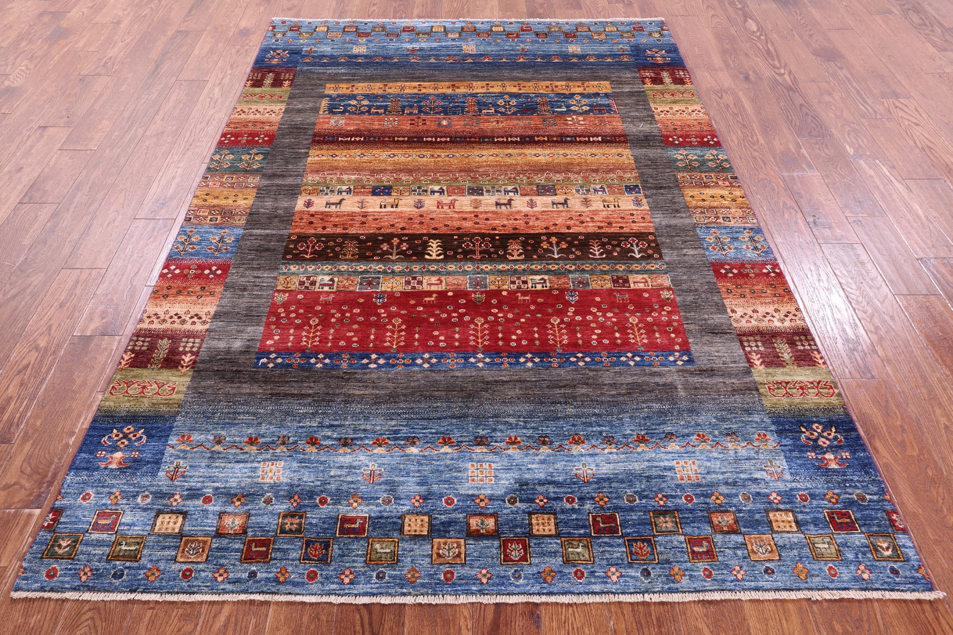 Tribal Persian Gabbeh Hand Knotted Wool Rug - 5' 8" X 8' 0" - Golden Nile