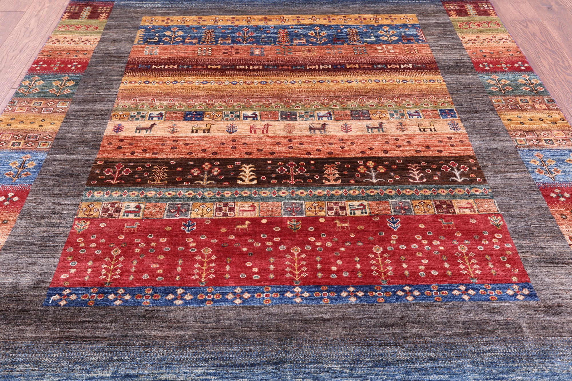 Tribal Persian Gabbeh Hand Knotted Wool Rug - 5' 8" X 8' 0" - Golden Nile