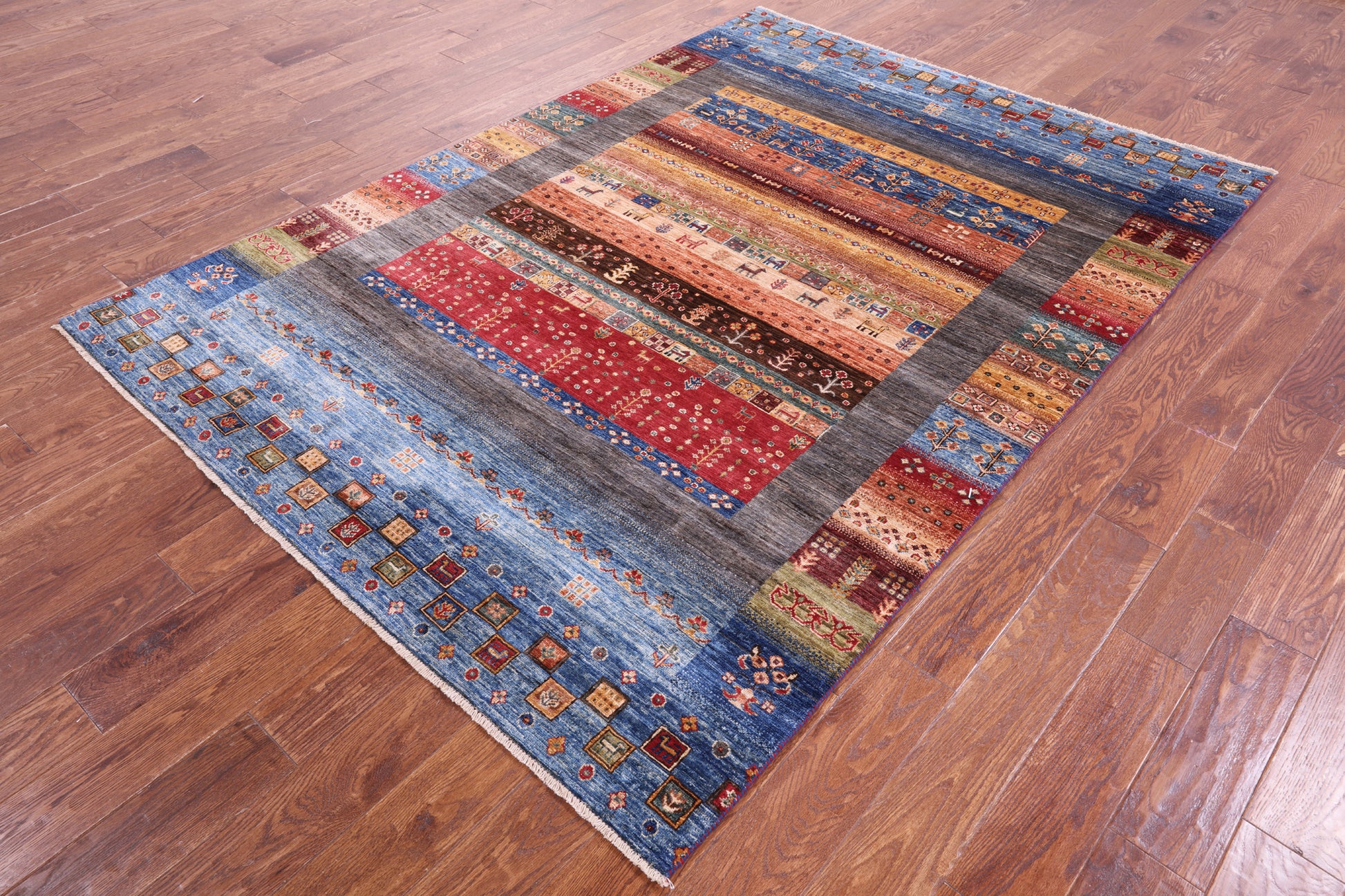 Tribal Persian Gabbeh Hand Knotted Wool Rug - 5' 8" X 8' 0" - Golden Nile