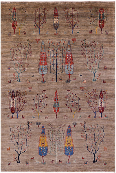 Tribal Persian Gabbeh Hand Knotted Wool Rug - 6' 6" X 9' 7" - Golden Nile