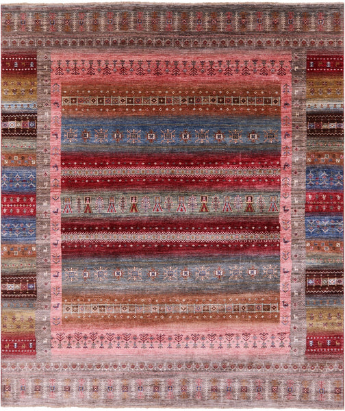Tribal Persian Gabbeh Hand Knotted Wool Rug - 8' 4" X 9' 10" - Golden Nile