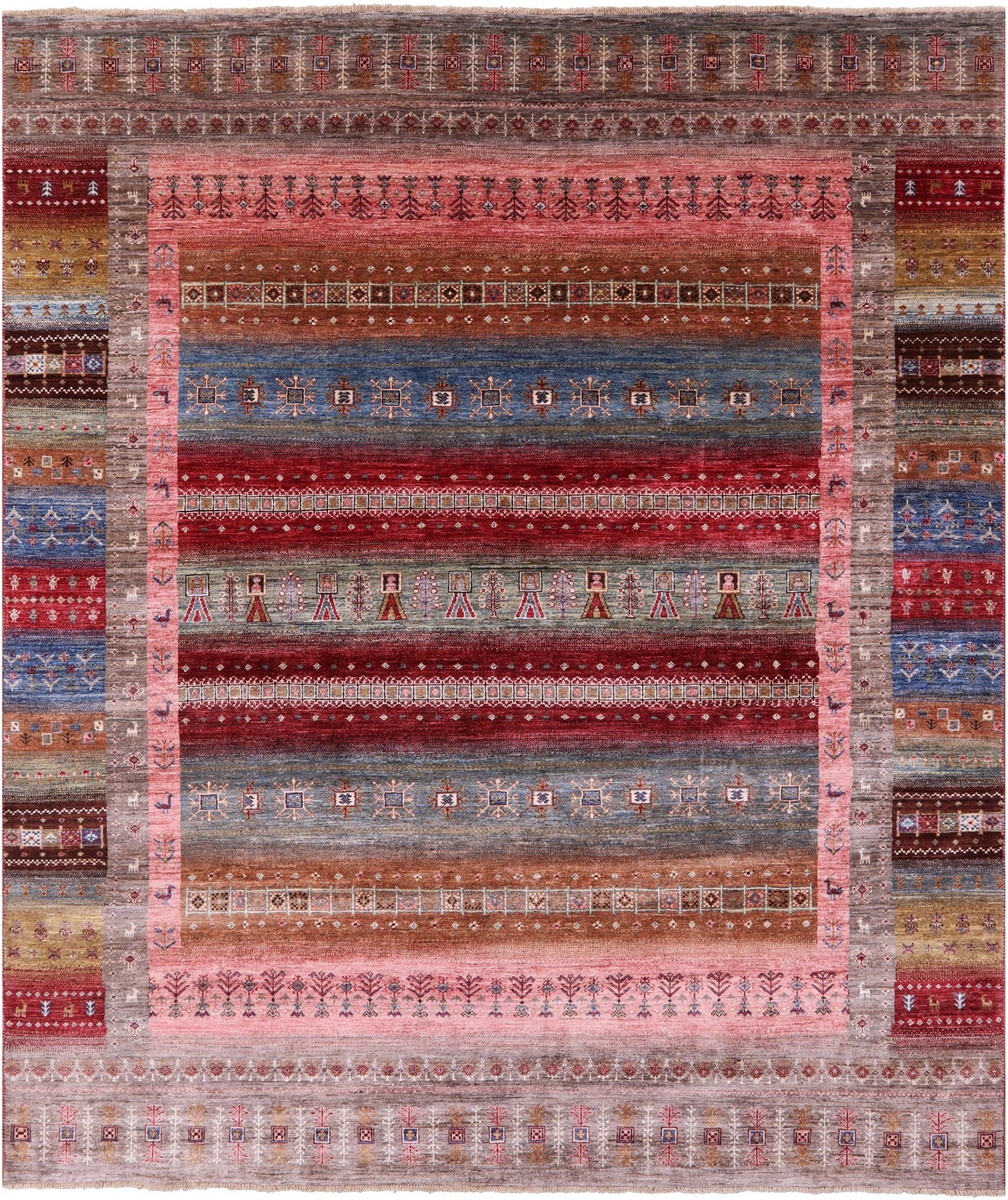 Tribal Persian Gabbeh Hand Knotted Wool Rug - 8' 4" X 9' 10" - Golden Nile
