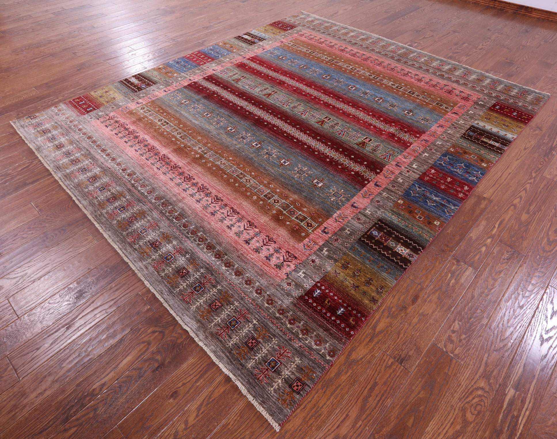 Tribal Persian Gabbeh Hand Knotted Wool Rug - 8' 4" X 9' 10" - Golden Nile