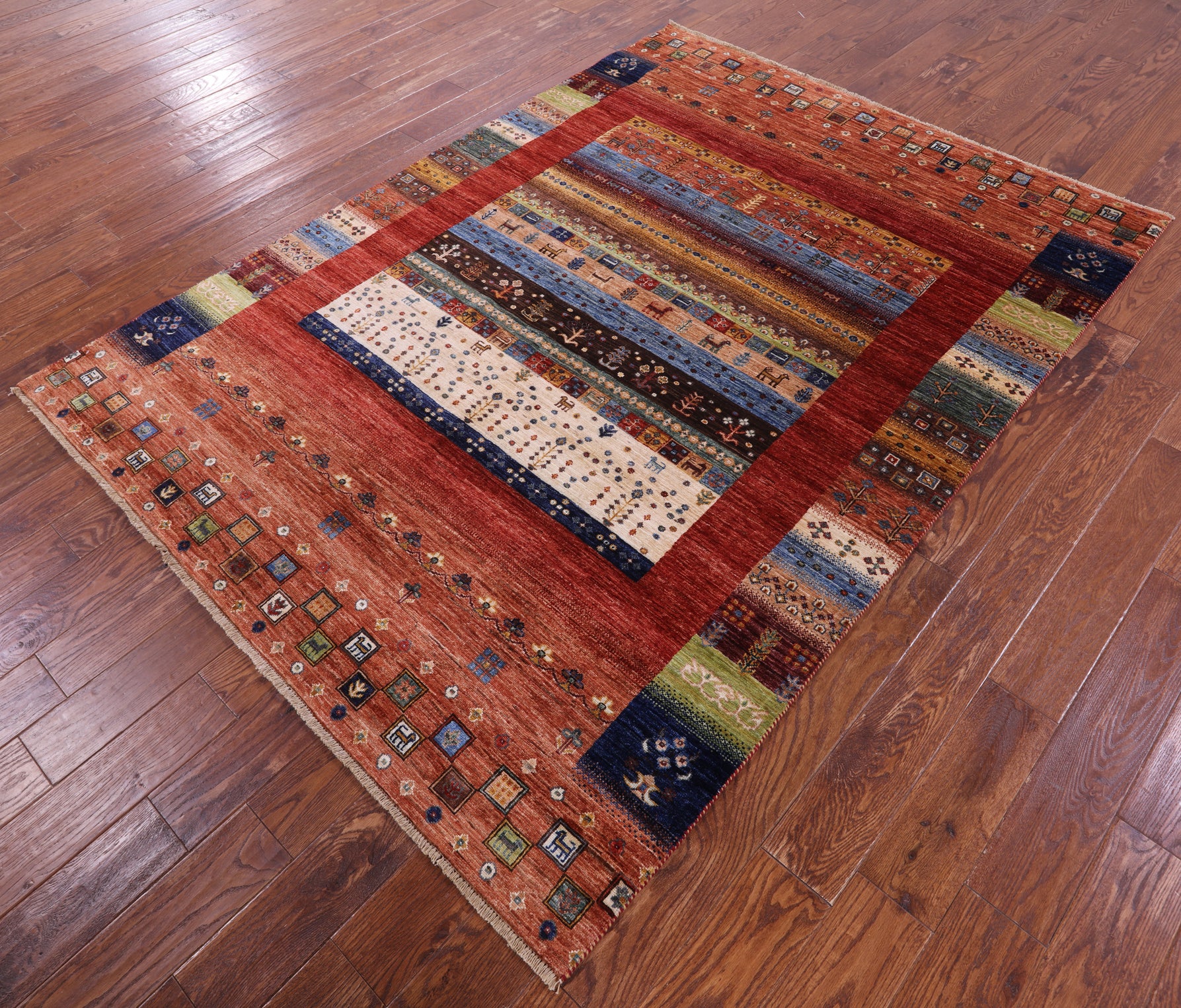 Tribal Persian Gabbeh Handmade Wool Rug - 5' 9" X 7' 10" - Golden Nile