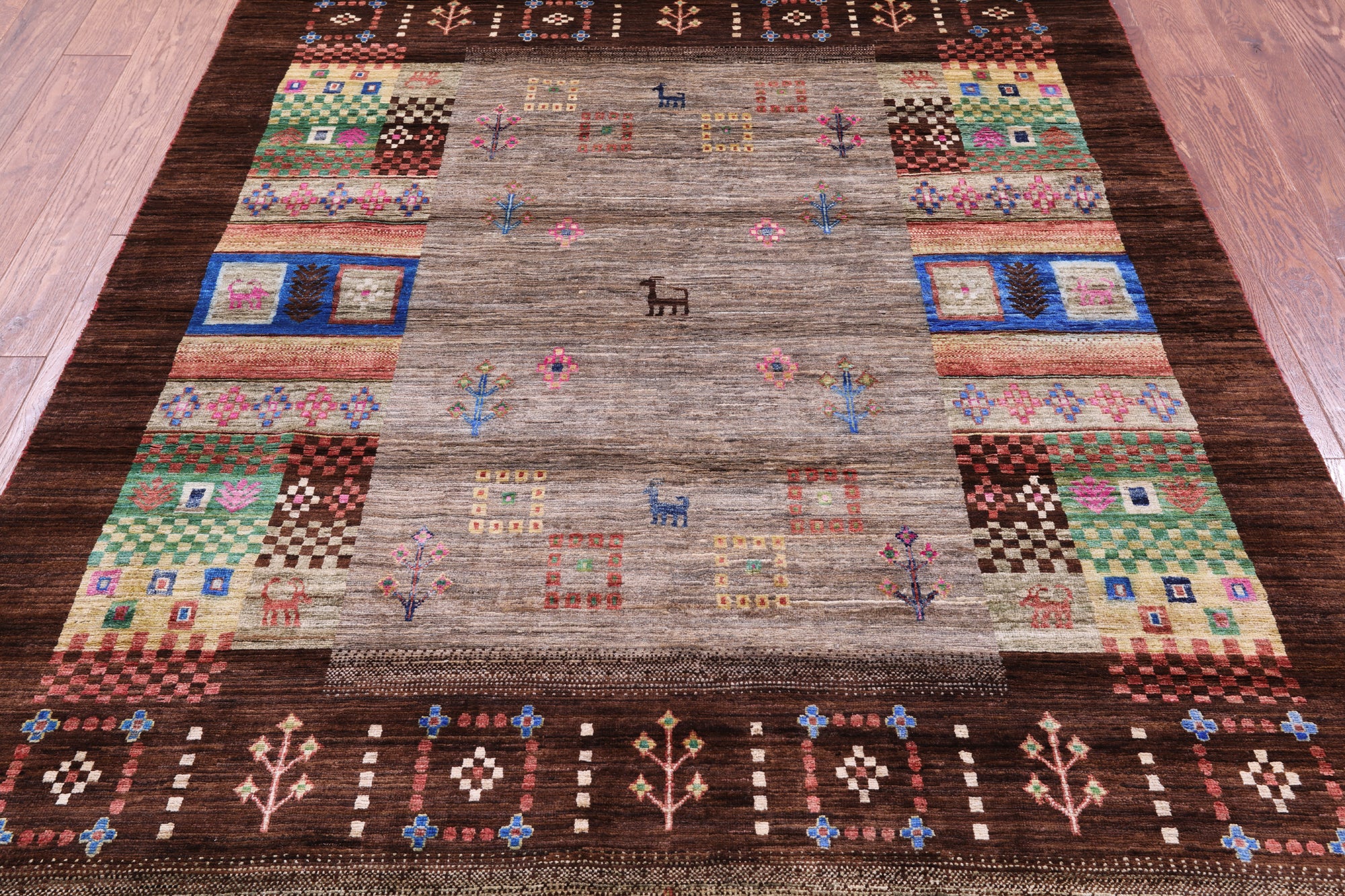 Brown Tribal Persian Gabbeh Hand Knotted Wool Rug - 5' 8" X 8' 3" - Golden Nile