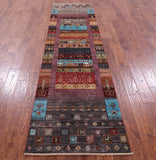 Tribal Persian Gabbeh Hand Knotted Wool Runner Rug - 2' 8" X 9' 8" - Golden Nile