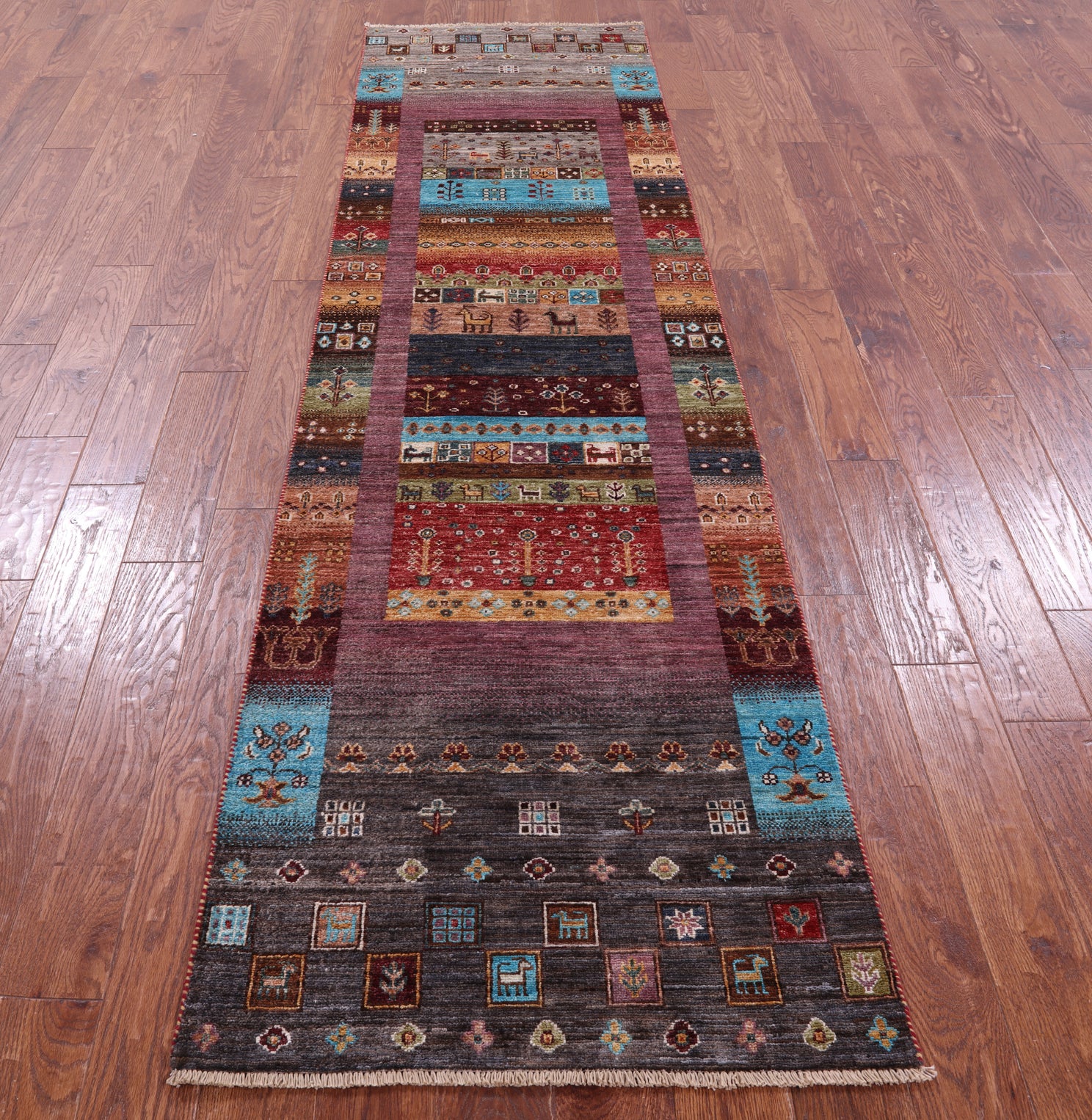 Tribal Persian Gabbeh Hand Knotted Wool Runner Rug - 2' 8" X 9' 8" - Golden Nile