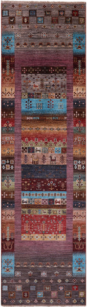 Tribal Persian Gabbeh Hand Knotted Wool Runner Rug - 2' 8" X 9' 8" - Golden Nile