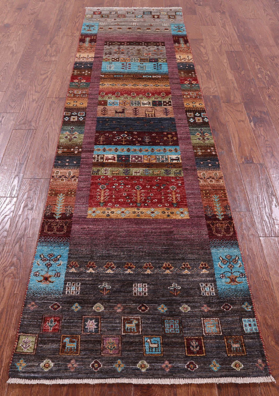 Tribal Persian Gabbeh Hand Knotted Wool Runner Rug - 2' 8" X 9' 9" - Golden Nile