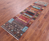 Tribal Persian Gabbeh Hand Knotted Wool Runner Rug - 2' 8" X 9' 9" - Golden Nile