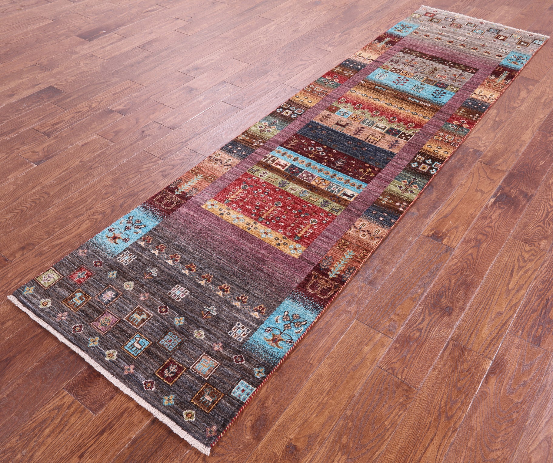 Tribal Persian Gabbeh Hand Knotted Wool Runner Rug - 2' 8" X 9' 9" - Golden Nile