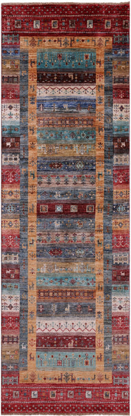 Tribal Persian Gabbeh Hand Knotted Wool Runner Rug - 2' 8" X 8' 4" - Golden Nile