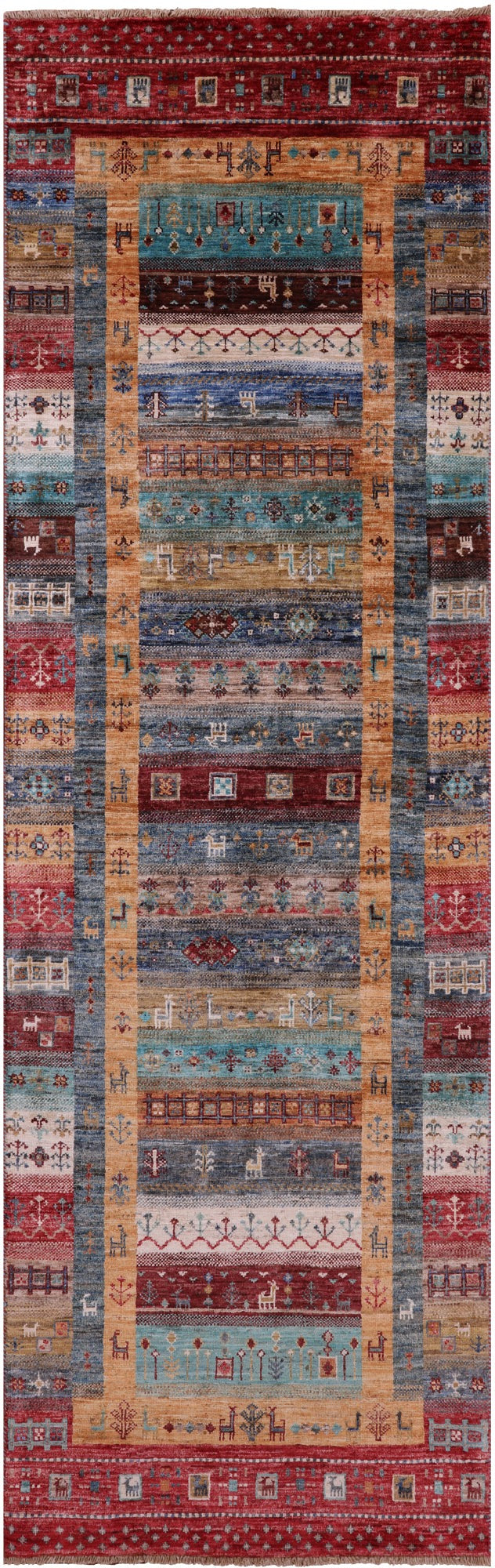 Tribal Persian Gabbeh Hand Knotted Wool Runner Rug - 2' 8" X 8' 4" - Golden Nile