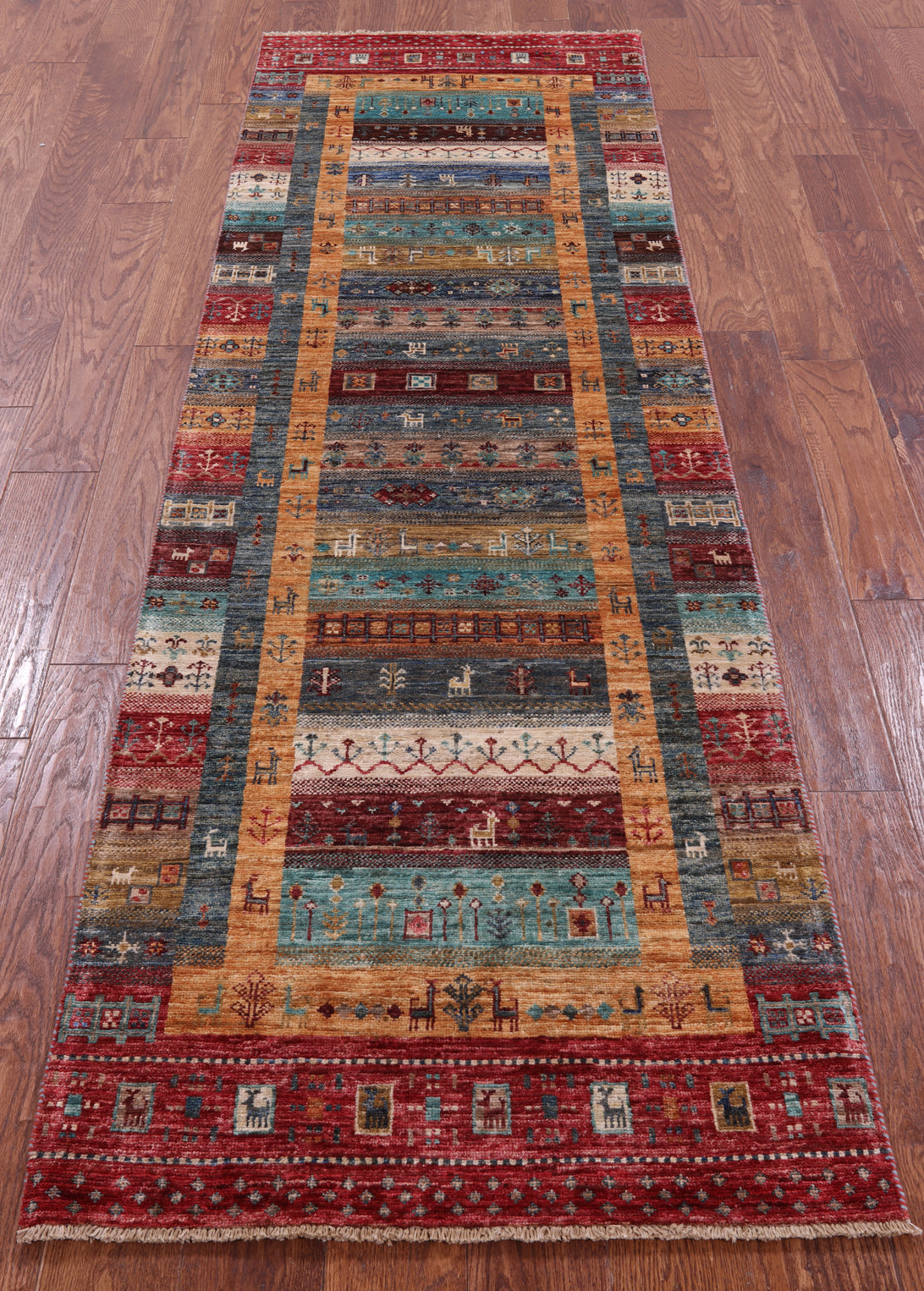 Tribal Persian Gabbeh Hand Knotted Wool Runner Rug - 2' 8" X 8' 4" - Golden Nile