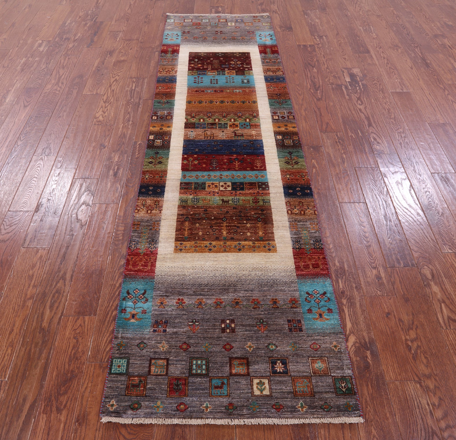 Tribal Persian Gabbeh Hand Knotted Wool Runner Rug - 2' 9" X 9' 9" - Golden Nile