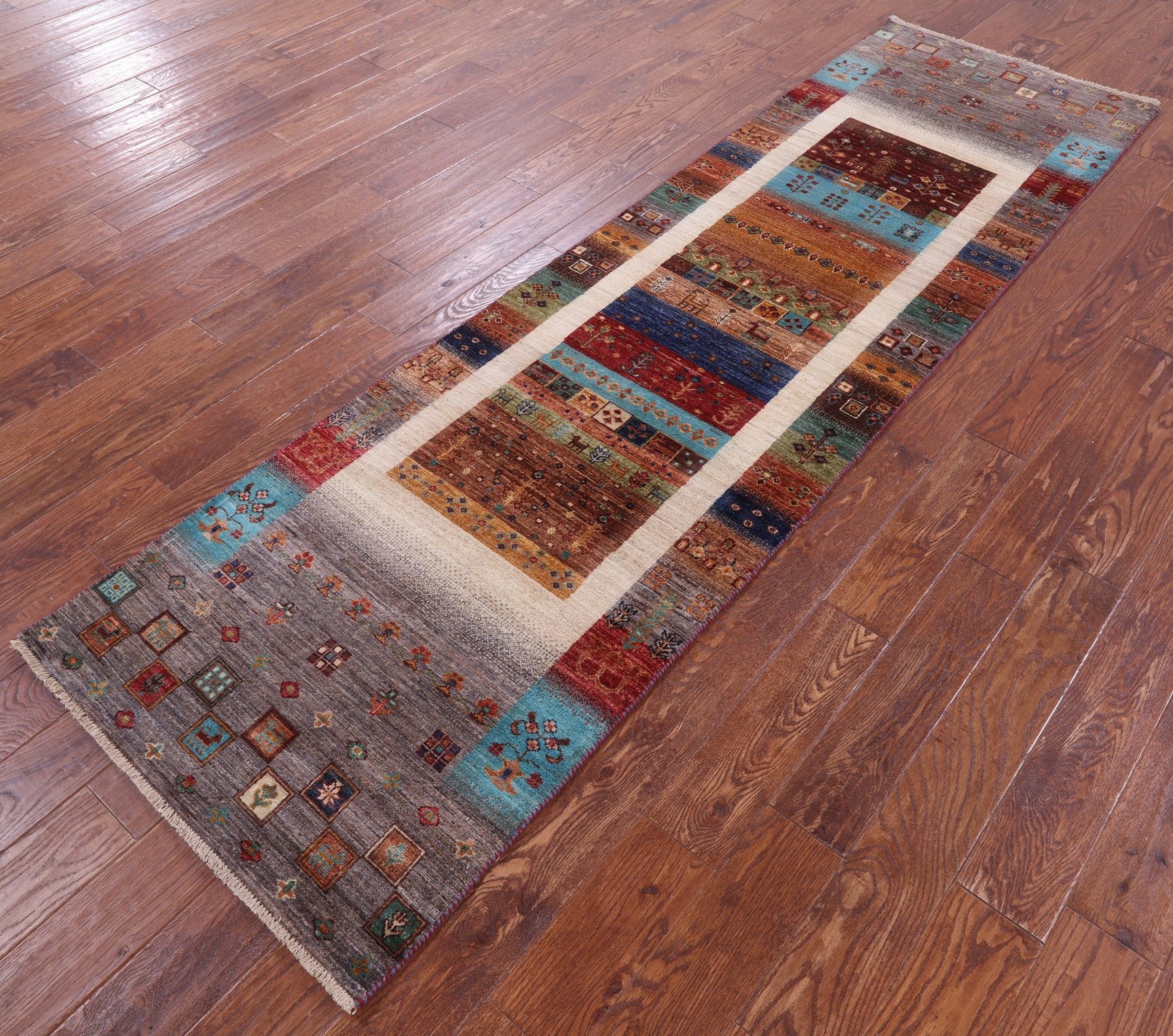 Tribal Persian Gabbeh Hand Knotted Wool Runner Rug - 2' 9" X 9' 9" - Golden Nile